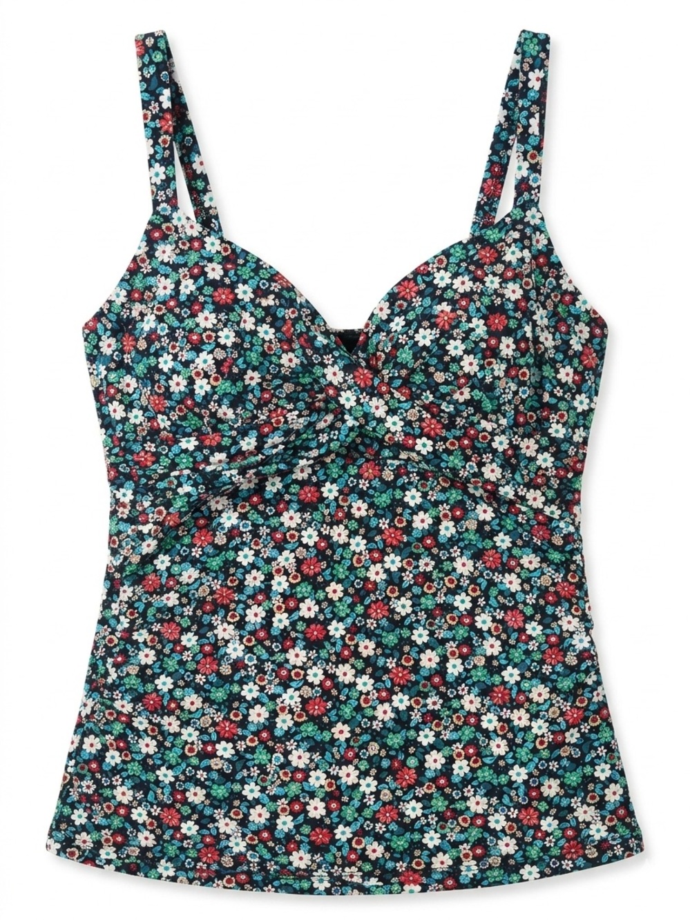 Lands' End Black Floral Tankini Swimwear Top - 14D